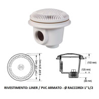 PRESA DI FONDO ANTI-VORTICE 1"1/2 HAYWARD (LINER/PVC ARMATO)