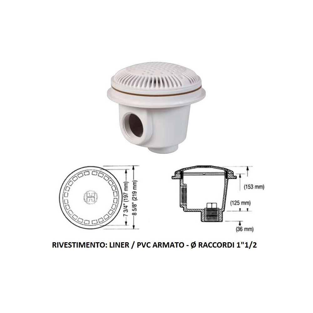 PRESA DI FONDO ANTI-VORTICE 1"1/2 HAYWARD (LINER/PVC ARMATO)