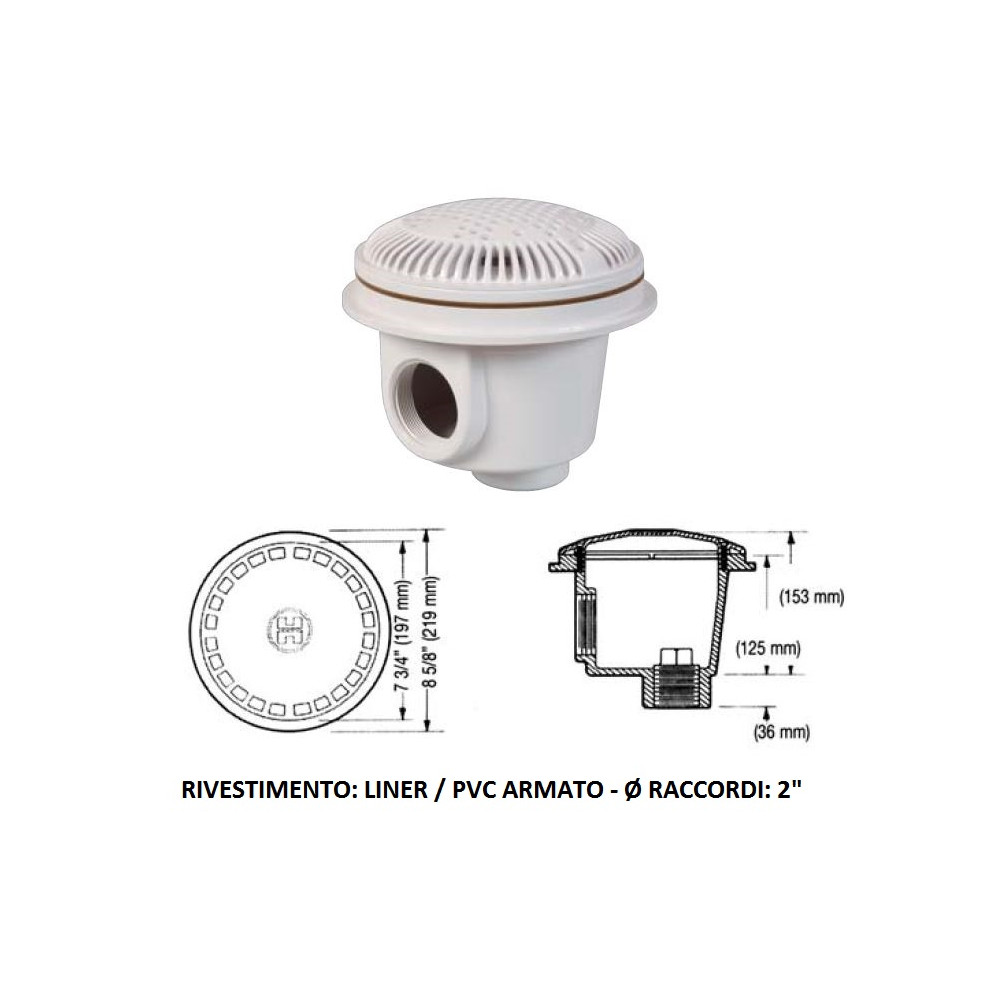 PRESA DI FONDO ANTI-VORTICE 2" HAYWARD (LINER/PVC ARMATO)