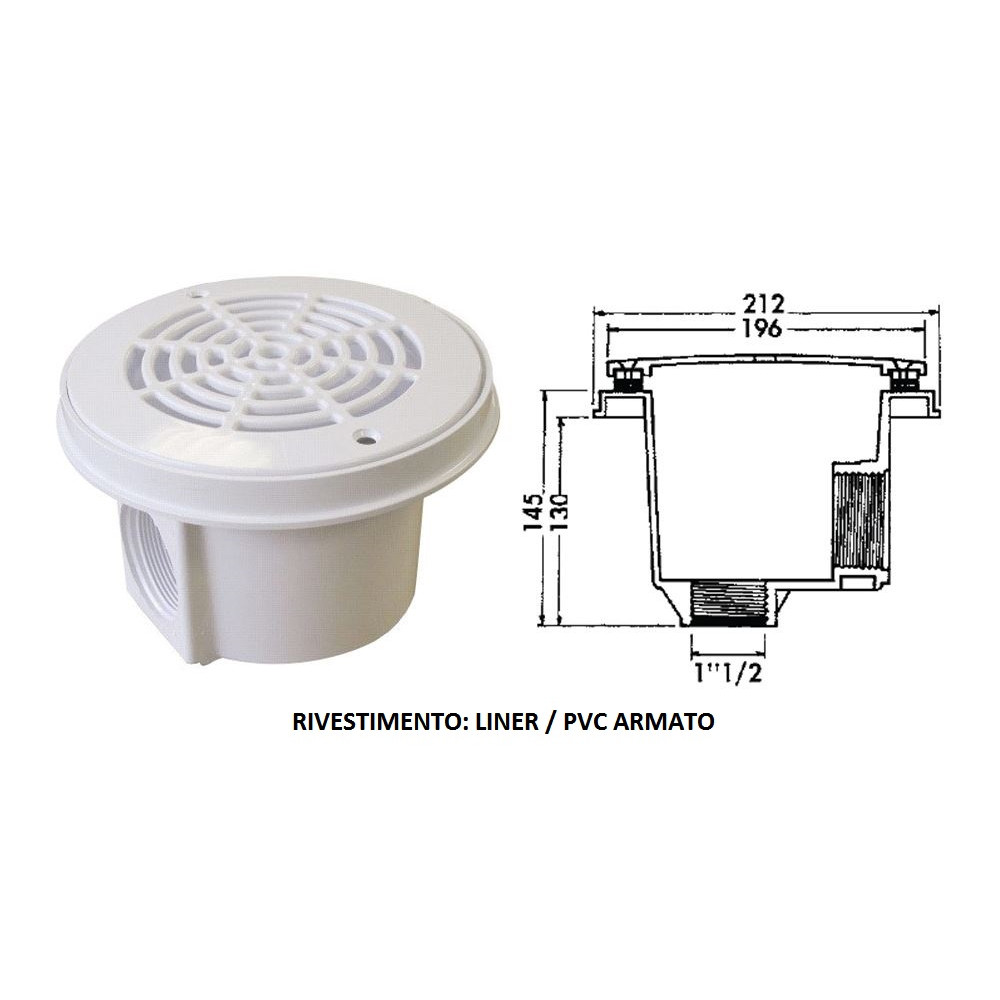 PRESA DI FONDO SERIE SUPER LUXE 2" COFIES HAYWARD (LINER/PVC ARMATO)