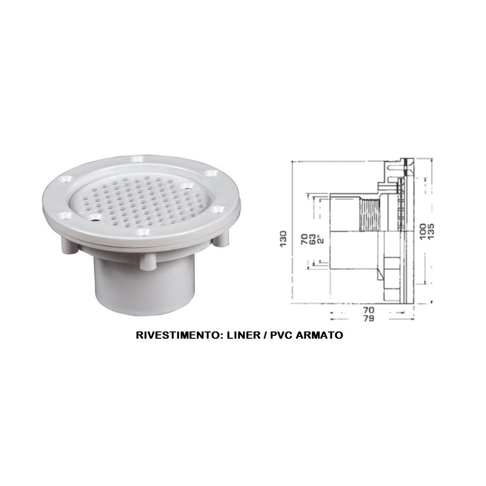 BOCCHETTA A PAVIMENTO/PARETE REGOLABILE Ø135 MM COFIES HAYWARD (LINER/PVC ARMATO)